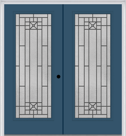 MMI Twin/Double Full Lite 6'8" Fiberglass Smooth Courtyard Nickel Vein Wrought Iron Decorative Glass Exterior Prehung Door 686