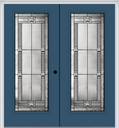 MMI Twin/Double Full Lite 6'8" Fiberglass Smooth Noble Patina Decorative Glass Exterior Prehung Door 686