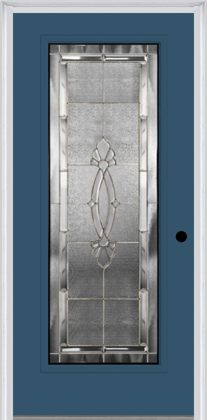 MMI Full Lite 6'8" Fiberglass Smooth Belaire Zinc Decorative Glass Exterior Prehung Door 686