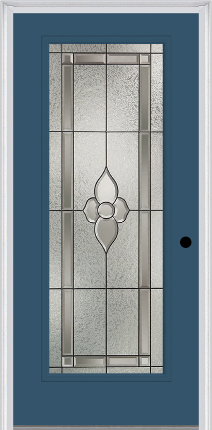 MMI Full Lite 6'8" Fiberglass Smooth Nouveau Nickel Or Nouveau Patina Decorative Glass Exterior Prehung Door 686