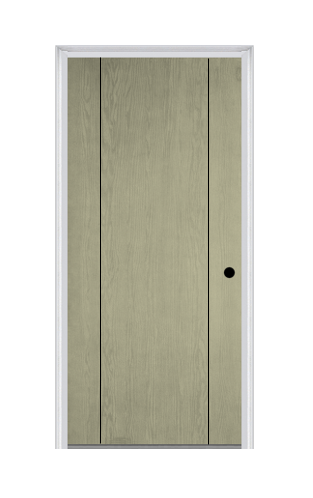 MMI Decorative Flush 6'8" Fiberglass Oak Finger Jointed Primed Exterior Prehung Door