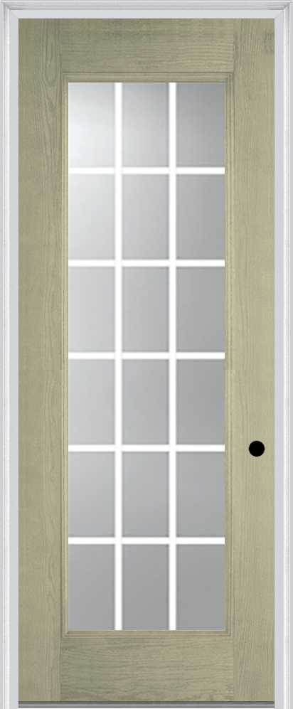 MMI Full Lite 3'0" X 8'0" Fiberglass Oak 18 Lite Clear Low-E Glass Contour White Grilles Between Glass Finger Jointed Primed Exterior Prehung Door 612 GBG