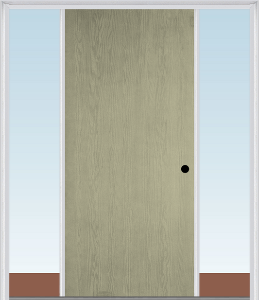MMI Flush 3'0" X 6'8" Fiberglass Oak Finger Jointed Primed Exterior Prehung Door With 2 Direct Set Sidelights