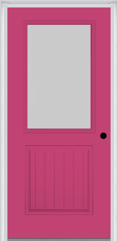 MMI 1/2 Lite 1 Panel Planked 3'0" X 6'8" Fiberglass Smooth Textured/Privacy Glass Exterior Prehung Door 683