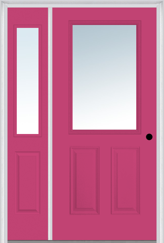 MMI 1/2 Lite 2 Panel 3'0" X 6'8" Fiberglass Smooth Exterior Prehung Door With 1 Half Lite Clear Glass Sidelight 122