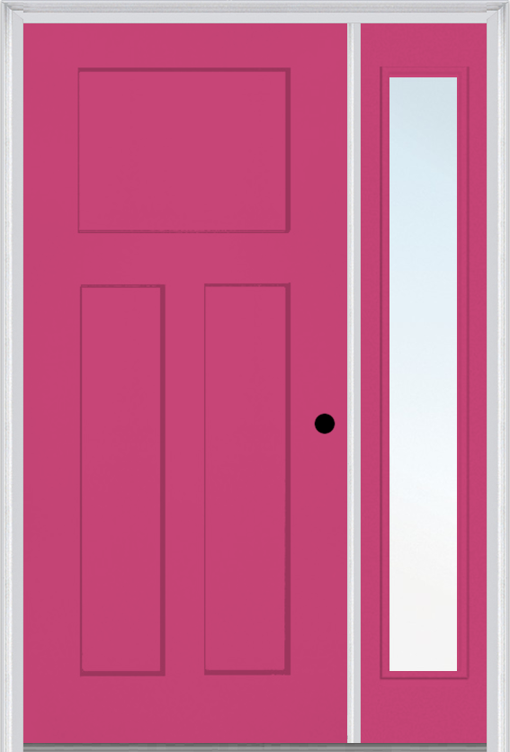 MMI Craftsman 3 Panel Shaker 3'0" X 6'8" Fiberglass Smooth Exterior Prehung Door With 1 Full Lite Clear Glass Sidelight 30