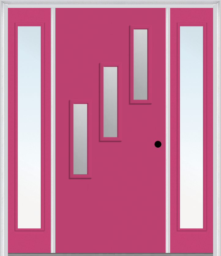 MMI 3 Lite Vertical Hinge/Stop Side 3'0" X 6'8" Fiberglass Smooth Clear Or Frosted Glass Exterior Prehung Door With 2 Craftsman Full Lite Low-E Sidelights 842V3H Or 842V3S