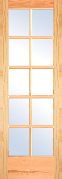 MMI 10 Lite Clear 6'8" X 1-3/8 Primed Pine Or Pine True Divided Ovolo Tempered Glass Interior French Door