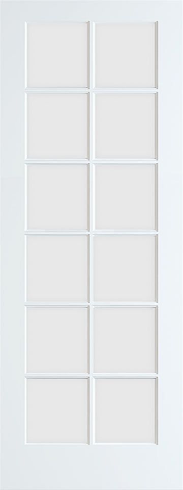 MMI 12 LITE CLEAR 8'0" X 1-3/8 PRIMED PINE TRUE DIVIDED OVOLO TEMPERED GLASS INTERIOR FRENCH DOOR