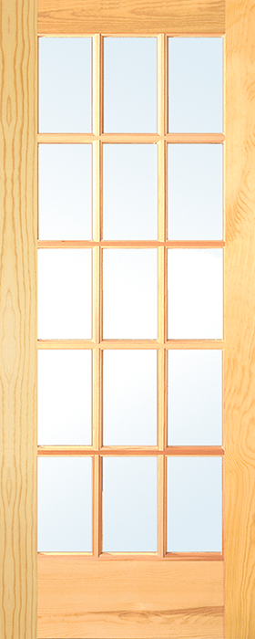 MMI 15 LITE CLEAR 6'8" X 1-3/8 PRIMED PINE OR PINE TRUE DIVIDED OVOLO TEMPERED GLASS INTERIOR FRENCH DOOR