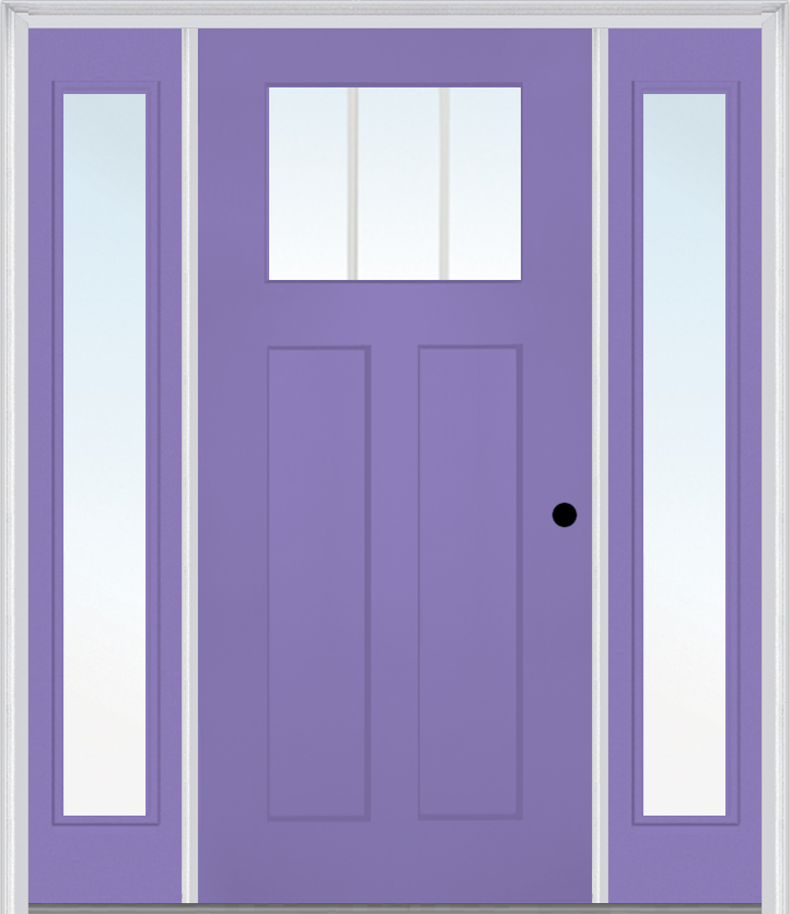 MMI Craftsman 2 Panel Shaker 3'0" X 6'8" Fiberglass Smooth Low-E Glass Exterior Prehung Door With 2 Full Lite Clear Or SDL Glass Sidelights 866, 867 SDL, Or 868 SDL