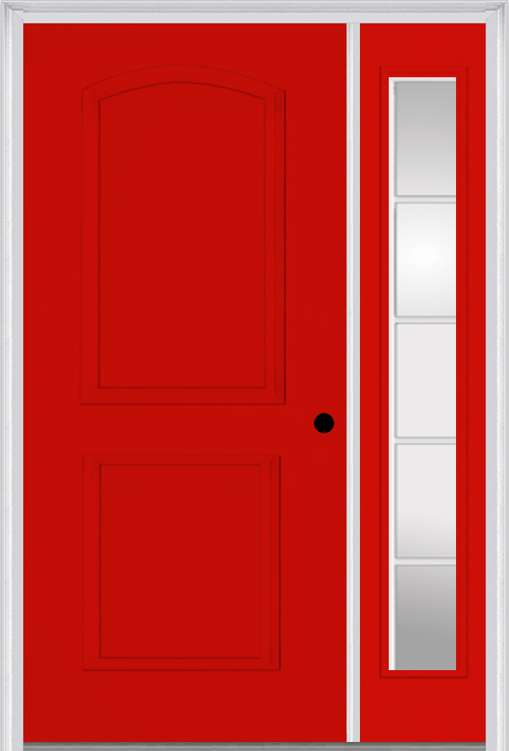 MMI 2 Panel Arch 3'0" X 6'8" Fiberglass Smooth Exterior Prehung Door With 1 Full Lite SDL Grilles Glass Sidelight 22