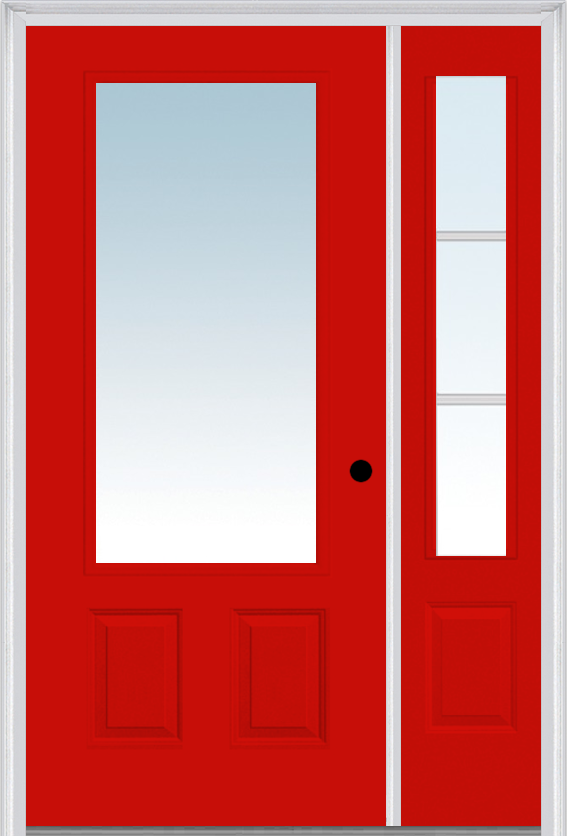 MMI 3/4 Lite 2 Panel 3'0" X 6'8" Fiberglass Smooth Exterior Prehung Door With 1 SDL Grilles 3/4 Lite Low-E Glass Sidelight 147