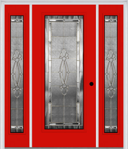 MMI Full Lite 6'8" Fiberglass Smooth Belaire Zinc Exterior Prehung Door With 2 Full Lite Belaire Zinc Decorative Glass Sidelights 686