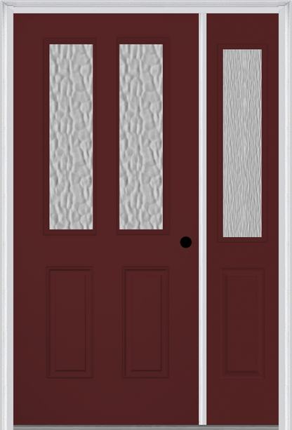 MMI 2-1/2 Lite 2 Panel 3'0" X 6'8" Textured/Privacy Fiberglass Smooth Exterior Prehung Door With 1 Half Lite Textured/Privacy Glass Sidelight 692