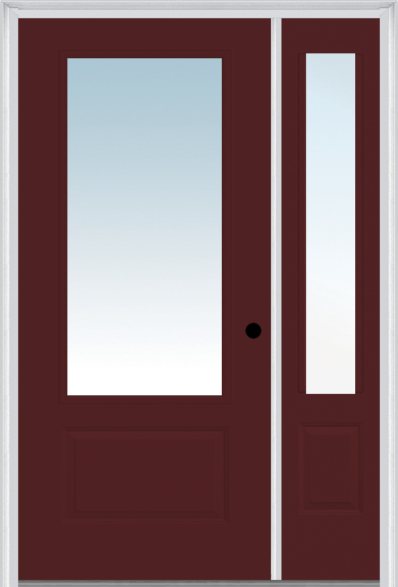 MMI 3/4 Lite 1 Panel 3'0" X 6'8" Fiberglass Smooth Exterior Prehung Door With 1 Clear 3/4 Lite Glass Sidelight 608