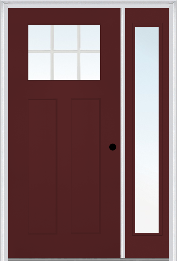 MMI Craftsman 2 Panel Shaker 3'0" X 6'8" Fiberglass Smooth Low-E Glass Exterior Prehung Door With 1 Full Craftsman Lite Clear Or SDL Glass Sidelight 866, 867 SDL, Or 868 SDL
