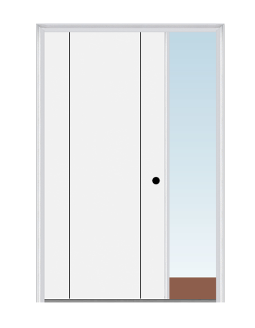 MMI DECORATIVE FLUSH 3'0" X 6'8" FIBERGLASS SMOOTH FINGER JOINTED PRIMED EXTERIOR PREHUNG DOOR WITH 1 DIRECT SET SIDELIGHT
