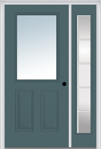 MMI 1/2 Lite 2 Panel 3'0" X 6'8" Fiberglass Smooth Exterior Prehung Door With 1 Full Lite SDL Grilles Glass Sidelight 122