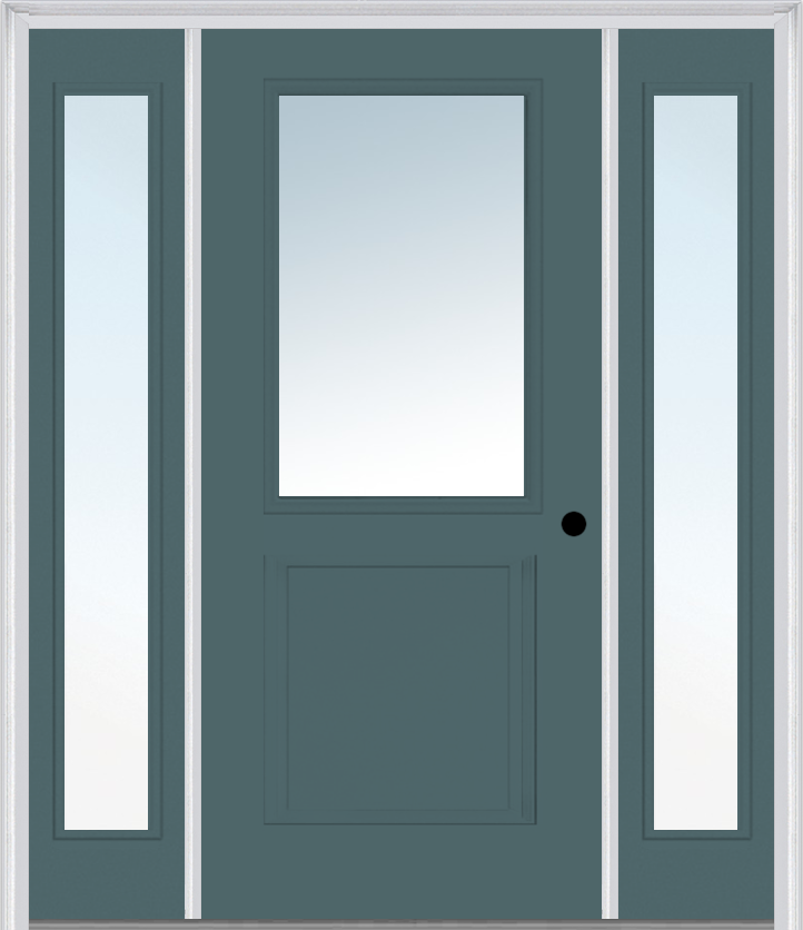 MMI 1/2 Lite 1 Panel 3'0" X 6'8" Fiberglass Smooth Exterior Prehung Door With 2 Full Lite Clear Glass Sidelights 682