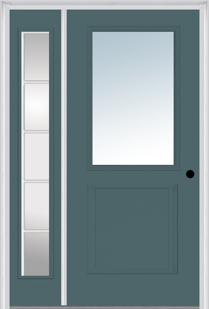 MMI 1/2 Lite 1 Panel 3'0" X 6'8" Fiberglass Smooth Exterior Prehung Door With 1 Full Lite Sdl Grilles Glass Sidelight 682