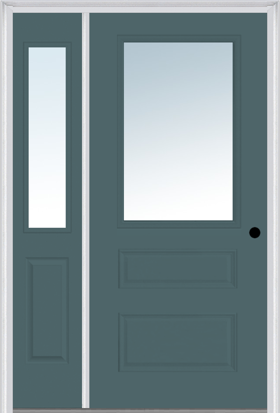 MMI 1/2 Lite Horizontal 2 Panel 3'0" X 6'8" Fiberglass Smooth Clear Glass Exterior Prehung Door With 1 Half Lite Clear Glass Sidelight 631