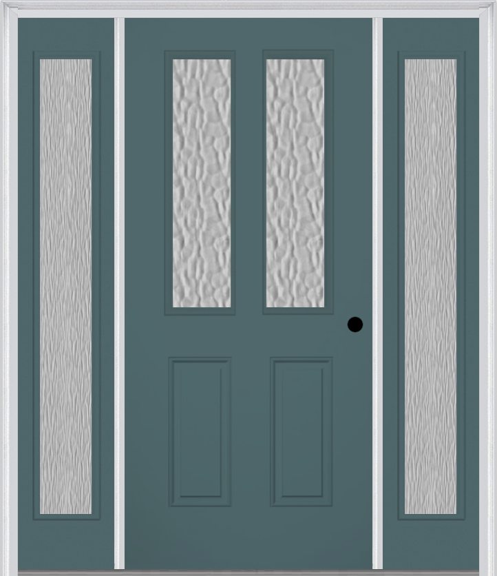 MMI 2-1/2 Lite 2 Panel 3'0" X 6'8" Textured/Privacy Fiberglass Smooth Exterior Prehung Door With 2 Full Lite Textured/Privacy Glass Sidelights 692