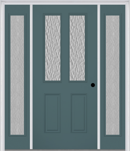 MMI 2-1/2 Lite 2 Panel 3'0" X 6'8" Textured/Privacy Fiberglass Smooth Exterior Prehung Door With 2 Full Lite Textured/Privacy Glass Sidelights 692