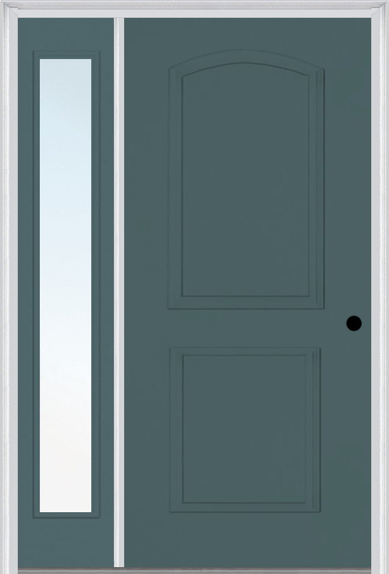 MMI 2 Panel Arch 3'0" X 6'8" Fiberglass Smooth Exterior Prehung Door With 1 Full Lite Clear Or Privacy/Textured Glass Sidelight 22