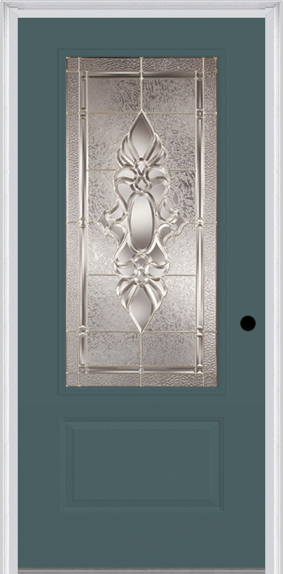 MMI 3/4 Lite 1 Panel 3'0" X 6'8" Fiberglass Smooth Heirlooms Brass Or Heirlooms Satin Nickel Decorative Glass Exterior Prehung Door 608