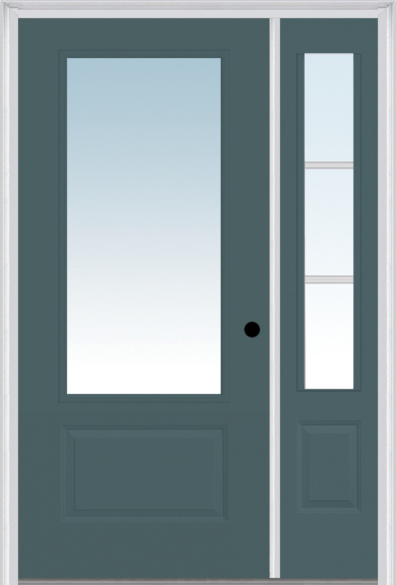 MMI 3/4 Lite 1 Panel 3'0" X 6'8" Fiberglass Smooth Exterior Prehung Door With 1 SDL Grilles 3/4 Lite Low-E Glass Sidelight 608