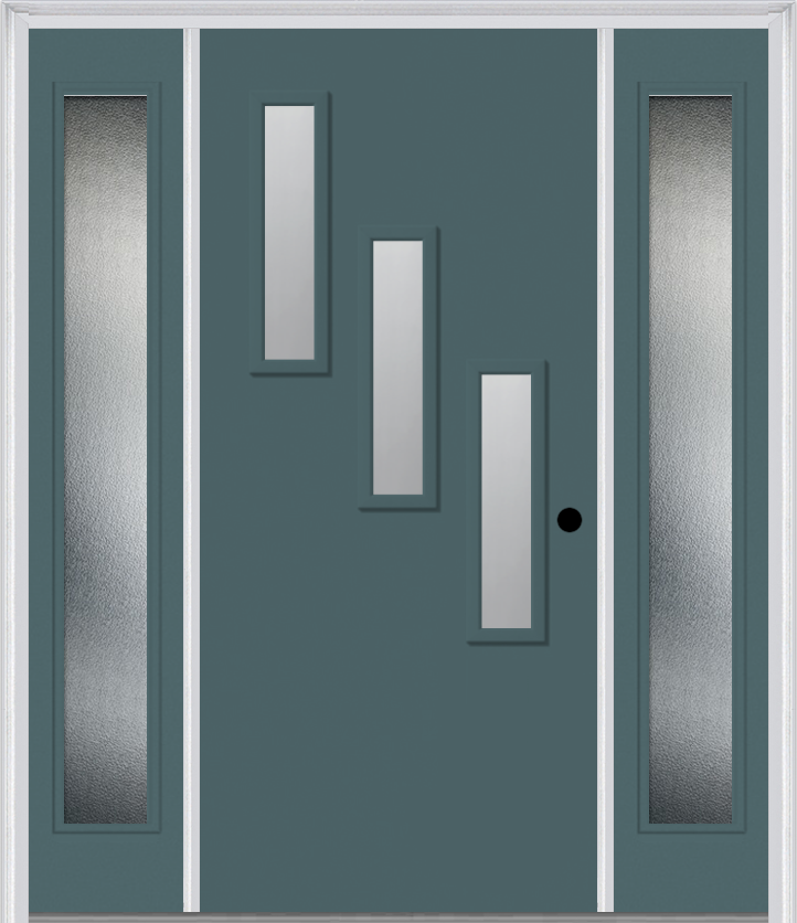 MMI 3 Lite Vertical Hinge/Stop Side 3'0" X 6'8" Fiberglass Smooth Clear Or Frosted Glass Exterior Prehung Door With 2 Craftsman Full Lite Low-E Sidelights 842V3H Or 842V3S