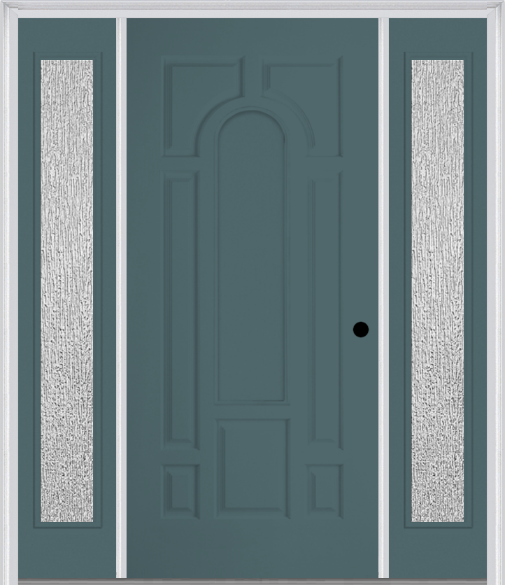 MMI 8 Panel Center Arch 3'0" X 6'8" Fiberglass Smooth Exterior Prehung Door With 2 Full Lite Clear Or Privacy/Textured Glass Sidelights 630