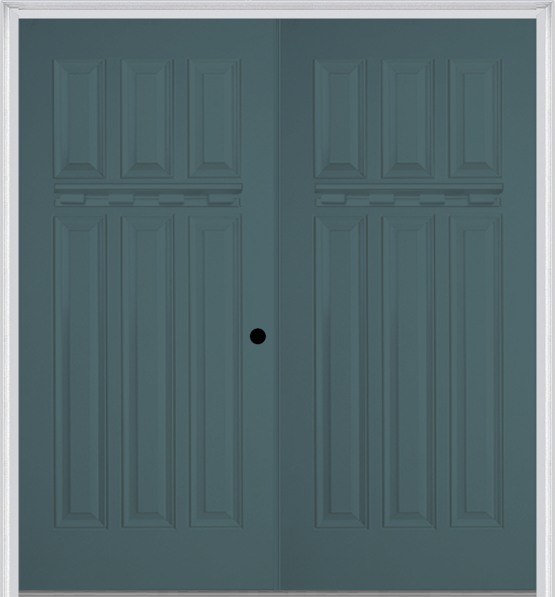 MMI TWIN/DOUBLE CRAFTSMAN 6 PANEL WITH SHELF 6'0" X 6'8" FIBERGLASS SMOOTH EXTERIOR PREHUNG DOOR 400 SHELF