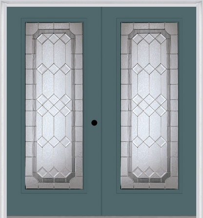 MMI Twin/Double Full Lite 6'8" Fiberglass Smooth Majestic Nickel Decorative Glass Exterior Prehung Door 686