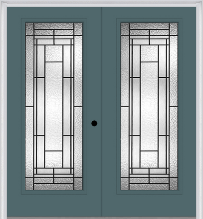 MMI Twin/Double Full Lite 6'8" Fiberglass Smooth Pembrook Patina Decorative Glass Exterior Prehung Door 686