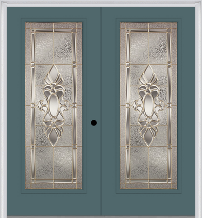 MMI Twin/Double Full Lite 6'8" Fiberglass Smooth Heirlooms Brass Or Heirlooms Satin Nickel Decorative Glass Exterior Prehung Door 686