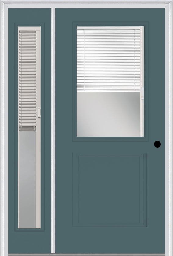 MMI 1/2 Lite 1 Panel Raise/Lower Blinds 3'0" X 6'8" Fiberglass Smooth Exterior Prehung Door With 1 Full Lite Glass Raise/Lower Blinds Sidelight 682 RLB 690 RLB