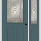 MMI 1/2 Lite 2 Panel 6'8" Fiberglass Smooth Nouveau Nickel Or Nouveau Patina Exterior Prehung Door With 1 Half Lite Nouveau Brass/Nickel/Patina Decorative Glass Sidelight 684