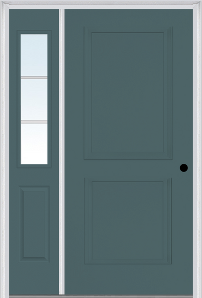 MMI TRUE 2 PANEL 3'0" X 6'8" FIBERGLASS SMOOTH EXTERIOR PREHUNG DOOR WITH 1 HALF LITE SDL GRILLES GLASS SIDELIGHT 20