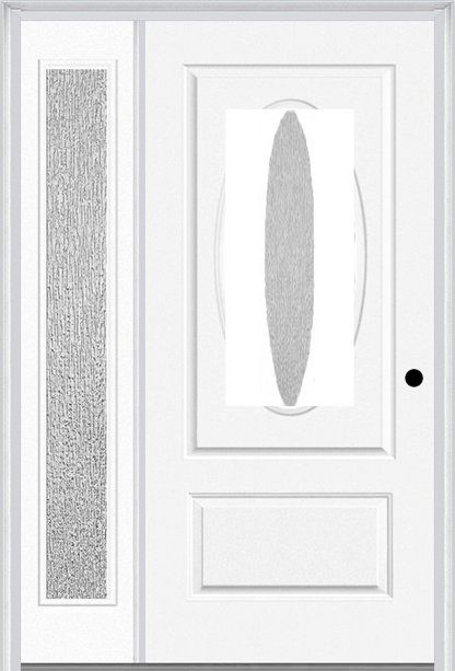 MMI SMALL OVAL 1 PANEL 3'0" X 6'8" RAIN LOW-E FIBERGLASS SMOOTH EXTERIOR PREHUNG DOOR WITH 1 FULL LITE RAIN LOW-E GLASS SIDELIGHT 950