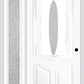 MMI SMALL OVAL 2 PANEL DELUXE 3'0" X 6'8" RAIN LOW-E FIBERGLASS SMOOTH EXTERIOR PREHUNG DOOR WITH 1 FULL LITE RAIN LOW-E GLASS SIDELIGHT 749