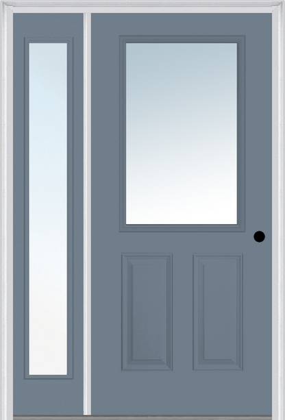 MMI 1/2 Lite 2 Panel 3'0" X 6'8" Fiberglass Smooth Exterior Prehung Door With 1 Full Lite Clear Glass Sidelight 122