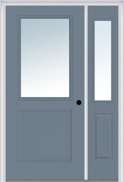 MMI 1/2 Lite 1 Panel 3'0" X 6'8" Fiberglass Smooth Exterior Prehung Door With 1 Half Lite Clear Glass Sidelight 682