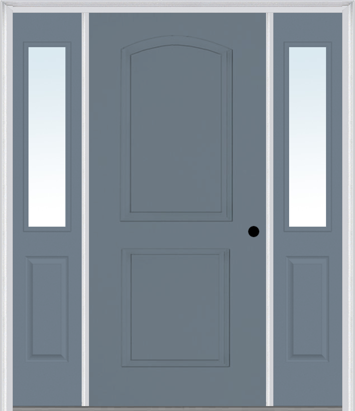 MMI 2 Panel Arch 3'0" X 6'8" Fiberglass Smooth Exterior Prehung Door With 2 Half Lite Clear Or Privacy/Textured Glass Sidelights 22