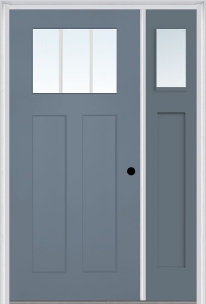 MMI Craftsman 2 Panel Shaker 3'0" X 6'8" Fiberglass Smooth Low-E Glass Exterior Prehung Door With 1 Clear Or SDL 1/4 Craftsman Lite Glass Sidelight 866, 867 SDL, Or 868 SDL