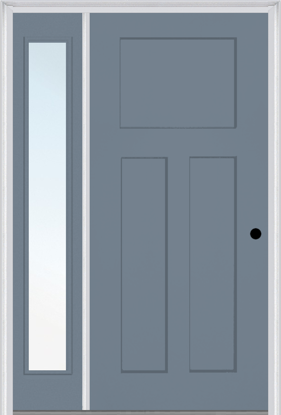 MMI Craftsman 3 Panel Shaker 3'0" X 6'8" Fiberglass Smooth Exterior Prehung Door With 1 Full Lite Clear Glass Sidelight 30