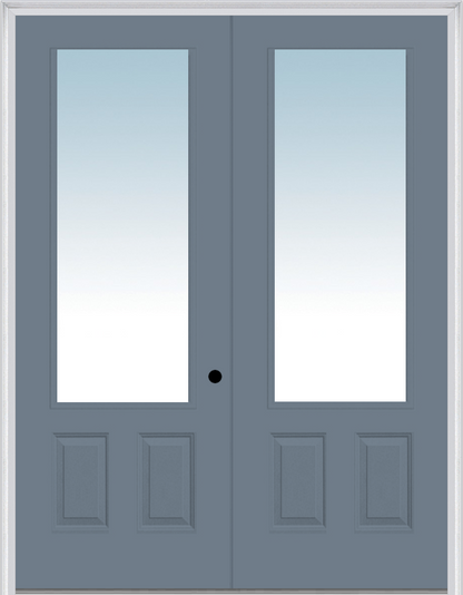 MMI TWIN/DOUBLE 3/4 LITE 2 PANEL 6'0" X 8'0" FIBERGLASS SMOOTH CLEAR GLASS EXTERIOR PREHUNG DOOR 147 LOW-E OPTION