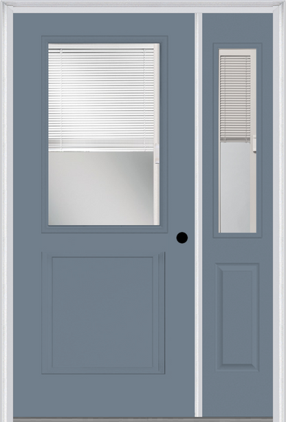 MMI 1/2 Lite 1 Panel Raise/Lower Blinds 3'0" X 6'8" Fiberglass Smooth Exterior Prehung Door With 1 Half Lite Glass Raise/Lower Blinds Sidelight 682 RLB 692 RLB