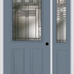MMI 1/2 Lite 2 Panel 6'8" Fiberglass Smooth Oak Park Patina Exterior Prehung Door With 1 Half Lite Oak Park Patina Decorative Glass Sidelight 684